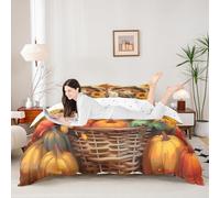 Fall Scarecrow Duvet Cover Set Double Size,Retro Autumn Pumpinks Sunflowers Bedding Sets for Kids Boys Teens,Thanksgiving Day Comforter Cover,Fall Fallen Leaves Duvet Set 3 pcs,2 Pillowcases