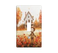 Fall Scarecrows Decorative Light Switch Cover Wall Plate 1 Gang Single Toggle, Autumn Farm Field Scene Electrical Faceplate for Kitchen Bathroom, Country Switchcover Decor
