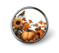 Fall Scene Sunflowers Pumpkins Birds Round Brooch for Men Women Fashion Badge Collar Pin Dress Jacket Backpack Accessories