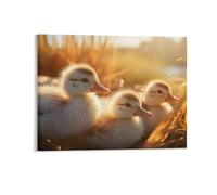 Fall Scene Wall Decor Poster, Baby Ducks in A Field of Tall Grass Framed Canvas Wall Art for Bathroom Kid's Room, Funny Autumn Sunset Artworks, Thanks Giving Gifts, 40x50CM