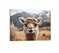Fall Scene Wall Decor Poster, Llamas Under Mountain Framed Canvas Wall Art for Bathroom Kid's Room, Funny Autumn Field Artworks, Thanks Giving Gifts, 40x50CM