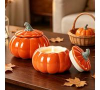 Fall Scented Candles, 2 Pcs Pumpkin Spice Candle, Ceramic Pumpkin Candles | Pumpkin-Shaped Scented Candles, Pumpkin Shaped Candle for Autumn Halloween Thanksgiving Party Decor Gifts, Long Burning