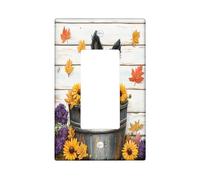 Fall Scottish Terrier Dog Decorative Light Switch Cover Plate 1 Gang Single Rocker, Autumn Wood Flower Leaf Electrical Faceplate for Kitchen Bathroom, Puppy Switchcover Decor