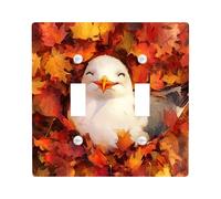 Fall Seagull Bird Decorative Light Switch Cover Wall Plate 2 Gang Double Toggle, Funny Autumn Maple Leaf Electrical Faceplate for Kitchen Bathroom, Fun Switchcover Decor