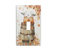 Fall Seagull Bird Wood Decorative Light Switch Cover Plate 1 Gang Single Toggle, Autumn Pumpkins Electrical Faceplate for Kitchen Bathroom, Maple Leaf Switchcover Decor