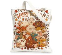 Fall Sheep Canvas Tote Bag for Shopping 13 * 15, Autumn Cartoon Stacked Poultry Weird Reusable Grocery Bag for Women, Maple Leaf Aesthetic Painting Gift Decor