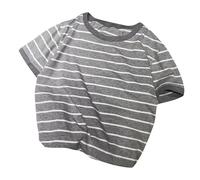Fall Shirt for Men Work Out Tops Men's Casual Crew Neck Slim Striped Short Sleeved T Shirt for Indoor Outdoor Daily Life (Grey, XL)