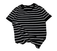 Fall Shirt for Men Work Out Tops Men's Casual Crew Neck Slim Striped Short Sleeved T Shirt for Indoor Outdoor Daily Life (Black, XXXL)