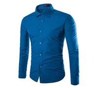Fall Shirts Men Summer Casual Short Sleeve Turndown Neck Printed T Shirts Top Blouse Casual Long Sleeve (Blue, XXL)
