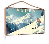Fall Signs For Front Porch Snowy Aspen Adventure: Skiing Down The Mountainside Wooded Sign Hello Winter Sign Outdoor Decorations For Patio(15X28CM)