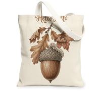 Fall Silkworms Insect Canvas Tote Bag for Shopping 13 * 15, Holiday Acorn Maple Reusable Grocery Shoulder Cloth Bag for Women, Autumn Painting Gift Decoration