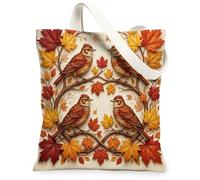 Fall Skylark Bird Canvas Tote Bag for Shopping 13 * 15, Holiday Novelty Maple Leaf Reusable Grocery Shoulder Cloth Bag for Women, Autumn Painting Gift Decoration