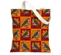 Fall Skylark Bird Canvas Tote Bag for Shopping 13 * 15, Holiday Retro Maple Reusable Grocery Bag for Women, Autumn Work Travel Painting Gift Decor