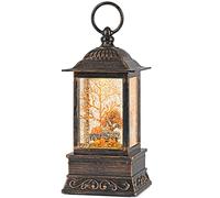 Fall Snow Globe Lantern, Thanksgiving Lighted Lantern, Swirling Glitter Snow Globe for Harvest Day Decorations, Home Decor, Halloween (Truck&Pumpkins)