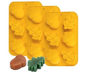 Fall Soap Molds Silicone Acorn Leaf Mold, 3 Pack Fall Autumn Baking Molds for Muffin Mini Cakes Jello Jumbo Chocolate, 3D Thanksgiving Molds for Making Soap Wax Candle