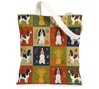 Fall Springer Spaniel Dog Canvas Tote Bag for Shopping 13 * 15, Holiday Retro Cute Reusable Grocery Shoulder Cloth Bag for Women, Autumn Painting Gift Decoration