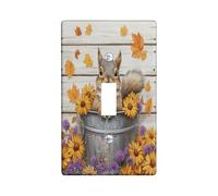 Fall Squirrel Decorative Light Switch Cover Plate 1 Gang Single Toggle, Autumn Wood Flower Leaf Electrical Switchplate, Animal Faceplate for Kitchen Living Room Decor