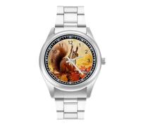 Fall Squirrel Watch Stainless Steel Band Watch Dress Watch Digital Wrist Watch Analog Quartz Watch for Unisex