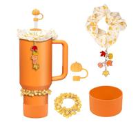Fall Stanley Cup Accessories Set: Includes Pumkin Straw Topper, 40oz and 30oz Orange Boot, Maple Pumkin Charm Tumbler and All Stanley Cup Accessories for Ultimate Functionality and Style