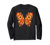 Fall Sunflower Butterfly Autumn Floral Leaves Design Long Sleeve T-Shirt