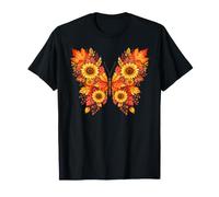 Fall Sunflower Butterfly Autumn Floral Leaves Design T-Shirt