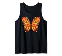 Fall Sunflower Butterfly Autumn Floral Leaves Design Tank Top