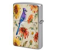 Fall Sunflower Coneflower Bird Metal Lighter Case, Funny Lighter Cover Double-Side Print Vintage Cool Lighters Sleeve Lighters Accessories for Zippo Men Dad Husband Collect