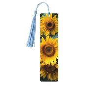 Fall Sunflowers Double-Sided Print Fall Sunflowers Bookmarks Wooden Book Marks with Sky Blue Tassel, Wooden Floral Lightweight Page Markers Book Lovers Gifts