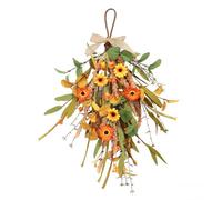 Fall Swag Farmhouse Artificial Wildflower Wheat Ear Swag Harvest Wreath with Leaves for Front Door Decor (Orange, 50cm)