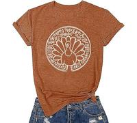 Fall T-Shirt for Women Boho Floral Pumpkin Fall Vibes Halloween Thanksgiving Tops Cute Autumn Thankful Pumpkin Graphic Tees, Turkey, L