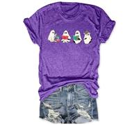 Fall T-Shirt for Women Family Halloween Thanksgiving Tops Cute Autumn Thankful Pumpkin Graphic Tees, 25-726-purple, L