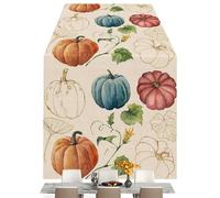 Fall Table Runner | Harvest Pumpkins Table Runners | 13x108inch Fall Centerpieces For Tables, Orange Pumpkins Eucalyptus Leaves Fall Table Runner