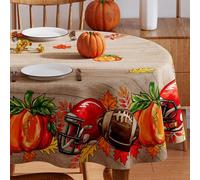 Fall Tablecloth 60x84 Inch Oval, Football Pumpkin Decorations Seasonal Autumn Thanksgiving Scalloped Edge Waterproof Fall Table Cover Home Party Decor