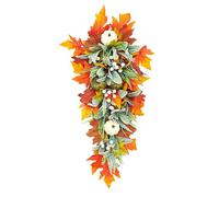 Fall Teardrop Hanging Decoration,45cm Fall Decor Swag With Pumpkins,Maple Leaves, Fall Harvest Teardrop Swag, Artificial Fall Maple Swag,Autumn Wreath for Front Door,Wall,Halloween/Thanksgiving Decor