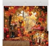 Fall Thanksgiving Backdrop 10x8ft Forest Pumpkin Hay Bale Maple Leaf Background for Thanksgiving Party Banner Portrait Photo Booth Studio Prop