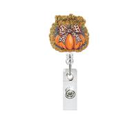 Fall Thanksgiving Badge Reel Retractable,Pumpkin Season with Gold Glitter | Leopard Print Bow ID Name Card Badge Holder Acrylic Alligator Clip Badge Reels for Nurse Doctor Teacher Workers