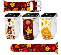 Fall Thanksgiving Band Compatible Apple Watch Autumn Print Soft Strap 3 packs Women 42mm 44mm 45mm 49mm.Jullstar Holiday Season Cute Silicone Maple Leaf Wristband for iphone Watch Girl Series 8 7 6 5