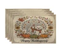 Fall Thanksgiving Bichon Frise Dog Placemats Set of 4, 12 * 18, Vintage Autumn Turkey 4Pcs Print Table Mats for Dinning, Cool Holiday Home Kitchen Decor