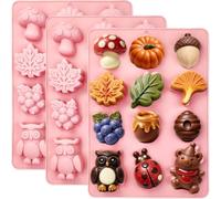 Fall Thanksgiving Chocolate Molds 3 Pack, 3D Autumn Pumpkin Maple Leaf Silicone Molds Acorn Turkey Candy Baking Mold Squirrel Ice Cube Mold for Halloween Autumn Harvest Cupcake Cake Topper