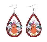 Fall Thanksgiving Earrings for Women Lightweight Creative Wooden Turkey Dangle Earrings Autumn Thanksgiving Day Holiday Jewelry, Wood, No Gemstone