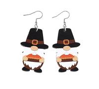 Fall Thanksgiving Gnome Earrings Wooden Cute Thanksgiving Dwarfs Earrings Maple Leaf Coff Milktea Pumpkin Pie Pine Cone Gnome Earrings Autumn Harvest Season Thanksgiving Jewelry Gifts, Wood, No