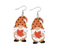 Fall Thanksgiving Gnome Earrings Wooden Cute Thanksgiving Dwarfs Earrings Maple Leaf Coff Milktea Pumpkin Pie Pine Cone Gnome Earrings Autumn Harvest Season Thanksgiving Jewelry Gifts, Wood, No