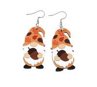 Fall Thanksgiving Gnome Earrings Wooden Cute Thanksgiving Dwarfs Earrings Maple Leaf Coff Milktea Pumpkin Pie Pine Cone Gnome Earrings Autumn Harvest Season Thanksgiving Jewelry Gifts, Wood, No