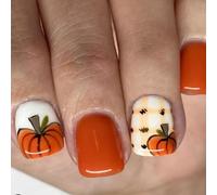 Fall Thanksgiving Halloween Short Square Persist Hoofs Lovely Lemon Pumpkin Checkered Plan Permanent ABS Recyclable False Easy Application Halloween Persist