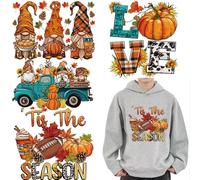 Fall Thanksgiving Heat Transfer Vinyl Patches Orange Maple Leaf Iron on Stickers for Autumn Harvest Party Sew Decoration Fall Pumpkin Dwarf Print Iron on Decals Vinyl Patches for Clothes DIY Craft