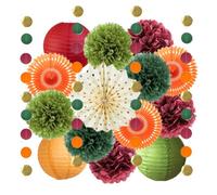 Fall Thanksgiving Party Decorations Burgundy Green Orange Tissue Paper Pom Poms Fans Lanterns Circle Dots Garland Hanging Autumn Harvest Decor for Wedding Bridal Shower Birthday Baby Shower Backdrop