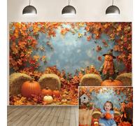 Fall Thanksgiving Photography Backdrop Autumn Pumpkin Scarecrow Harvest Party Decorations 10x8ft Vinyl Straw Photography Background Banner Booth Props Baby Portrait Studio Booth Backdrop