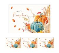 Fall Thanksgiving Pumpkin Linen Placemats Set of 4, Hello Pumpkin Leaves Washable Place Mats Dining Table Placemats, Autumn Harvest Seasonal Farmhouse Home Kitchen Dining Table Decoration, 45 x 30cm