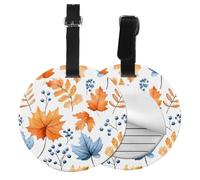 Fall Thanksgiving Round Luggage Tag 4PCS Autumn Harvest PU Leather Travel Bag Tag ID Labels Name Card Holder wtih Buckle for Luggage Suitcase Backpacks