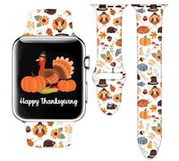 Fall Thanksgiving Turkey Watch Band Compatible with Apple Watch Band 38mm 40mm 41mm 42mm, Soft Silicone Waterproof Strap for iWatch Bands Series 10 9 Ultra 8 7 6 5 4 3 2 1 SE Women Men